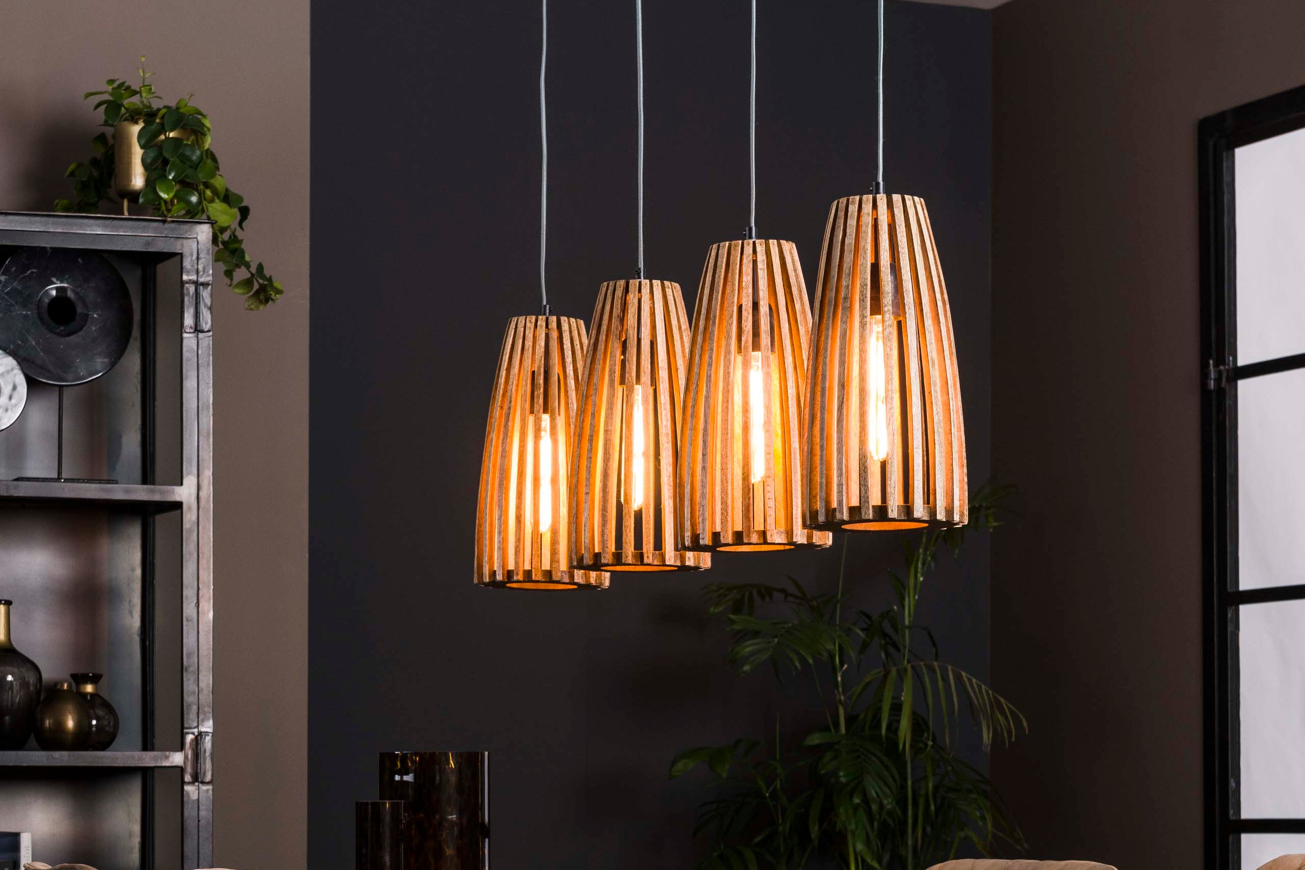 Pendant lamp "Orenda" – 4 lights with lampshades made of mango wood