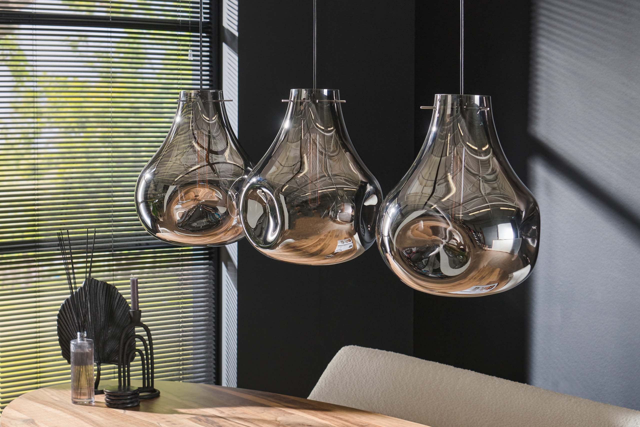 Pendant Light "Castellio" – 3 Lights with Chrome Coating and Black Metal Fixture