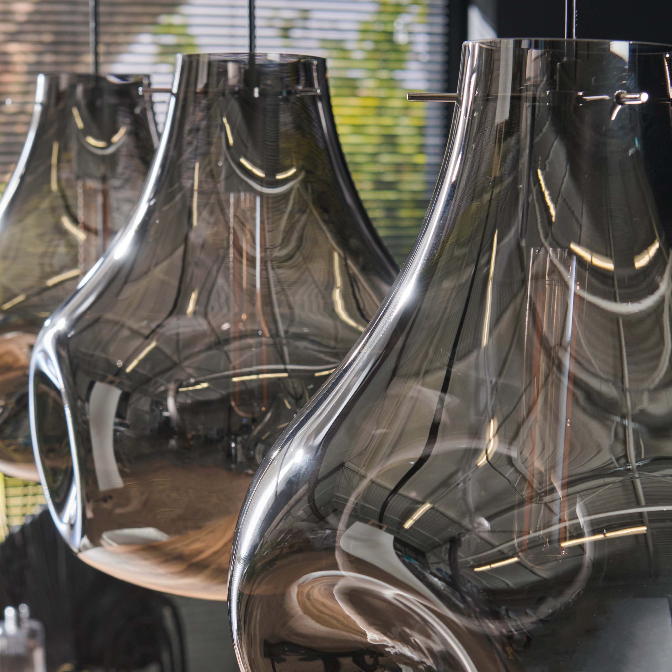 Pendant Light "Castellio" – 3 Lights with Chrome Coating and Black Metal Fixture