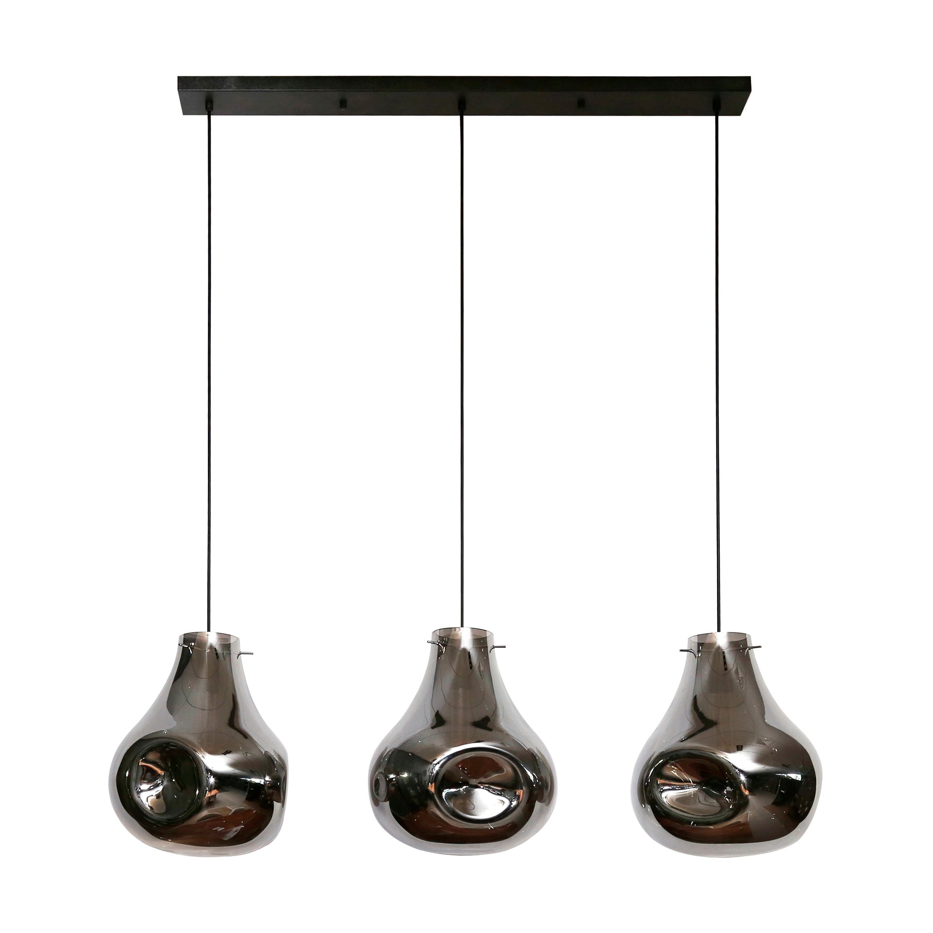 Pendant Light "Castellio" – 3 Lights with Chrome Coating and Black Metal Fixture