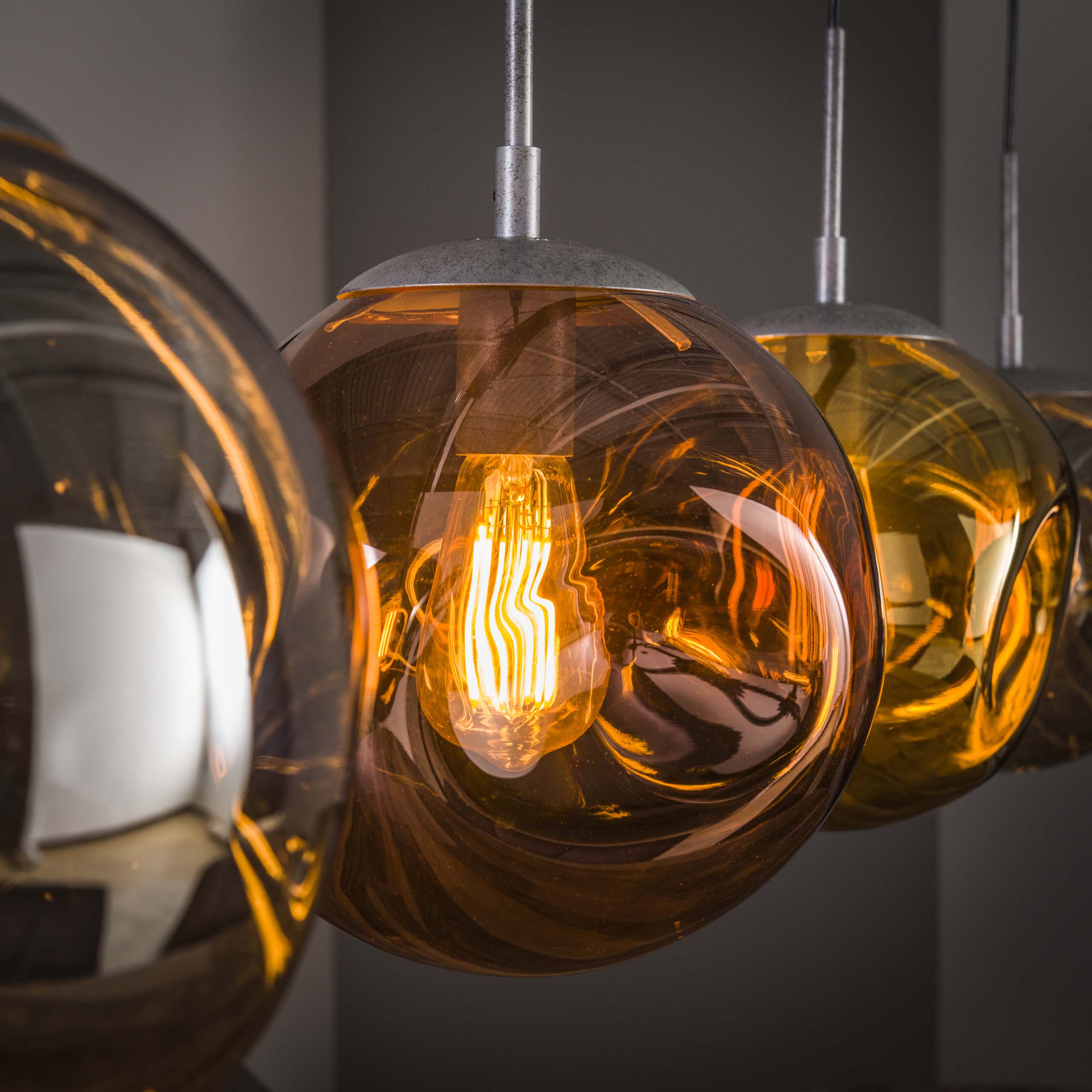 Pendant lamp "Virelli" – 4 lights in the metal color combination gold, copper, and chrome