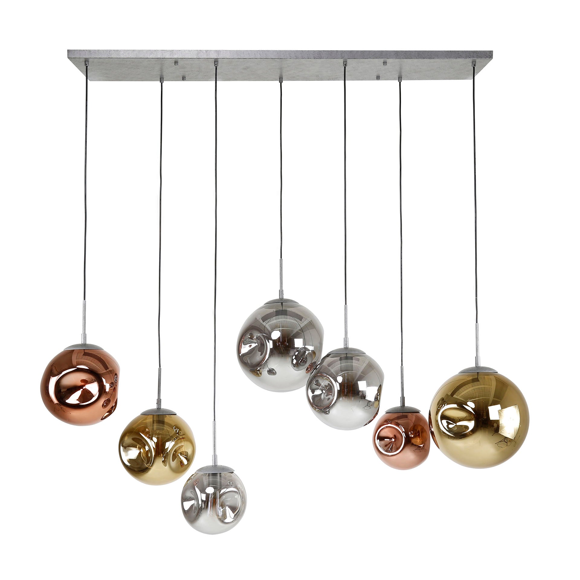 Pendant lamp "Althea" – 7 lights in the metal color combination gold, copper, and chrome