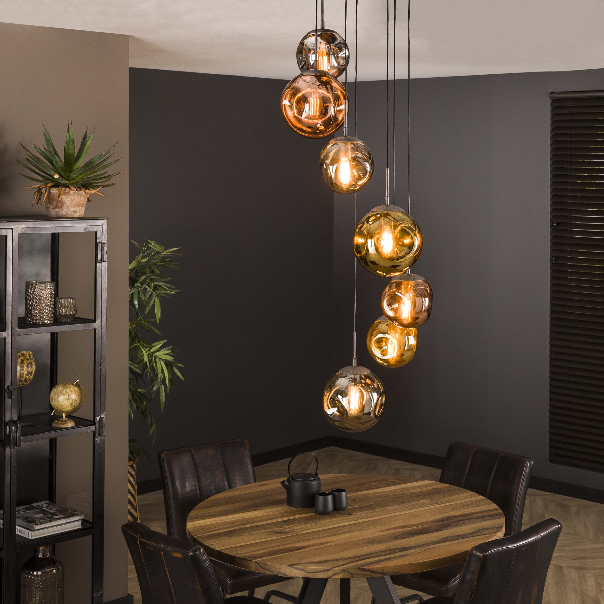 Pendant Light "Elaris" – 7 Tiered Lights in the Metal Color Combination Gold, Copper, and Chrome