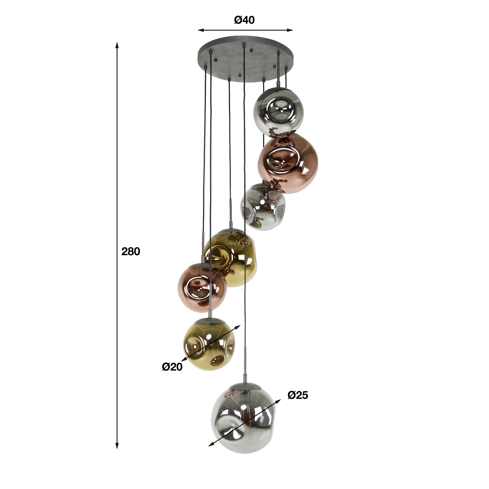 Pendant Light "Elaris" – 7 Tiered Lights in the Metal Color Combination Gold, Copper, and Chrome