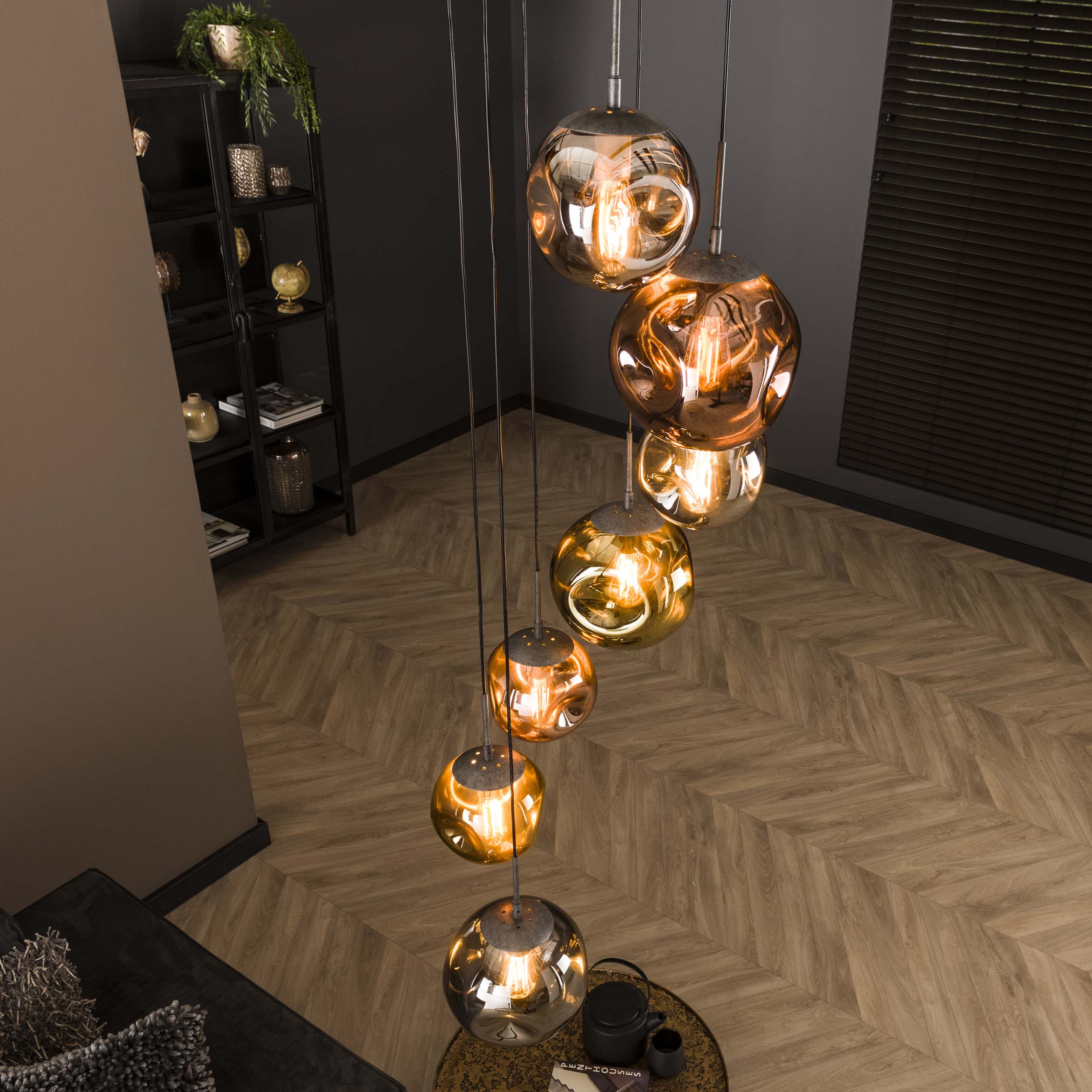 Pendant Light "Elaris" – 7 Tiered Lights in the Metal Color Combination Gold, Copper, and Chrome