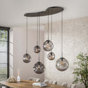 Pendelleuchte Zephyra – 6 Leuchten im Rauchglas Design mit organischem Deckensockel