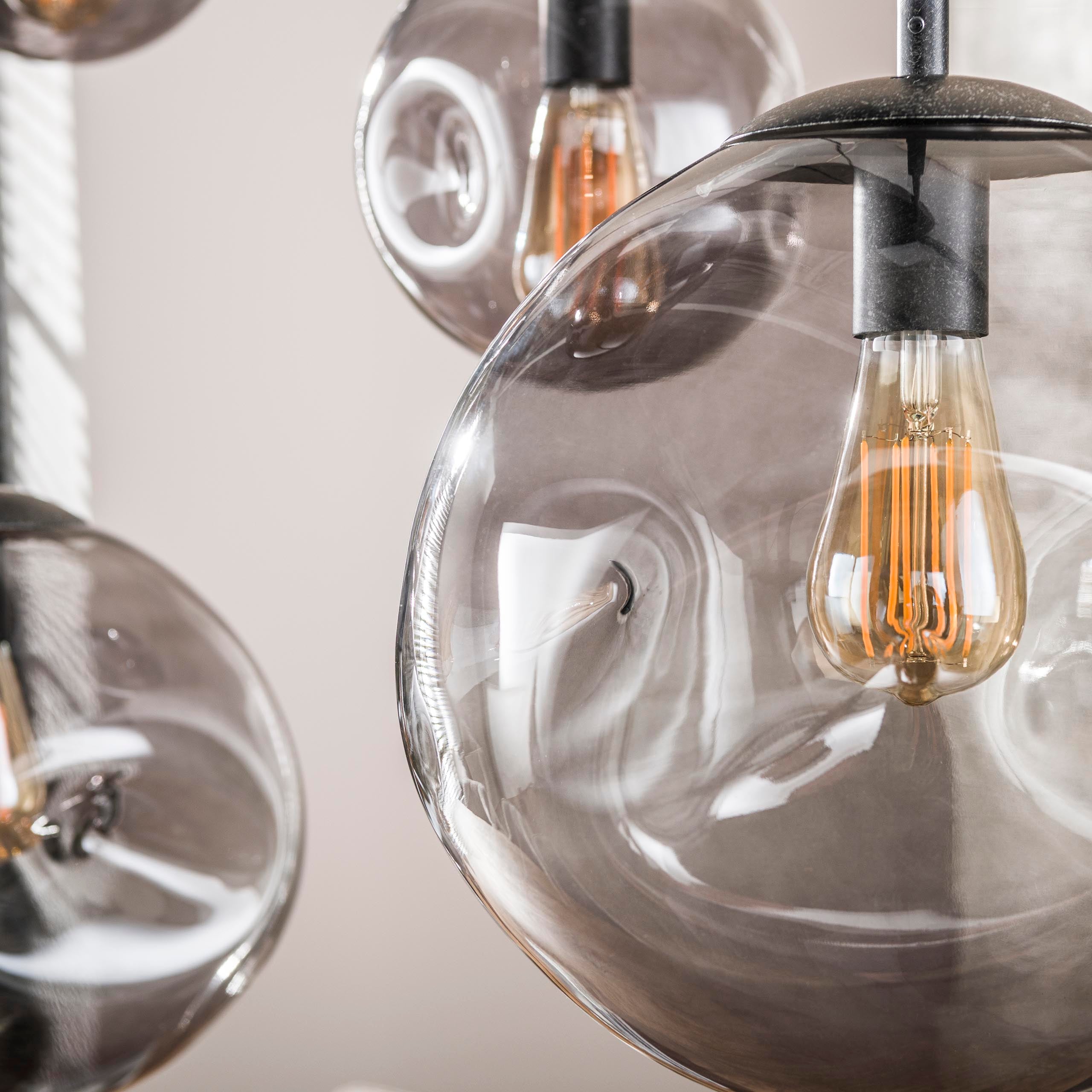 Pendant Light "Zephyra" – 6 Lights in Smoky Glass Design with Organic Ceiling Base