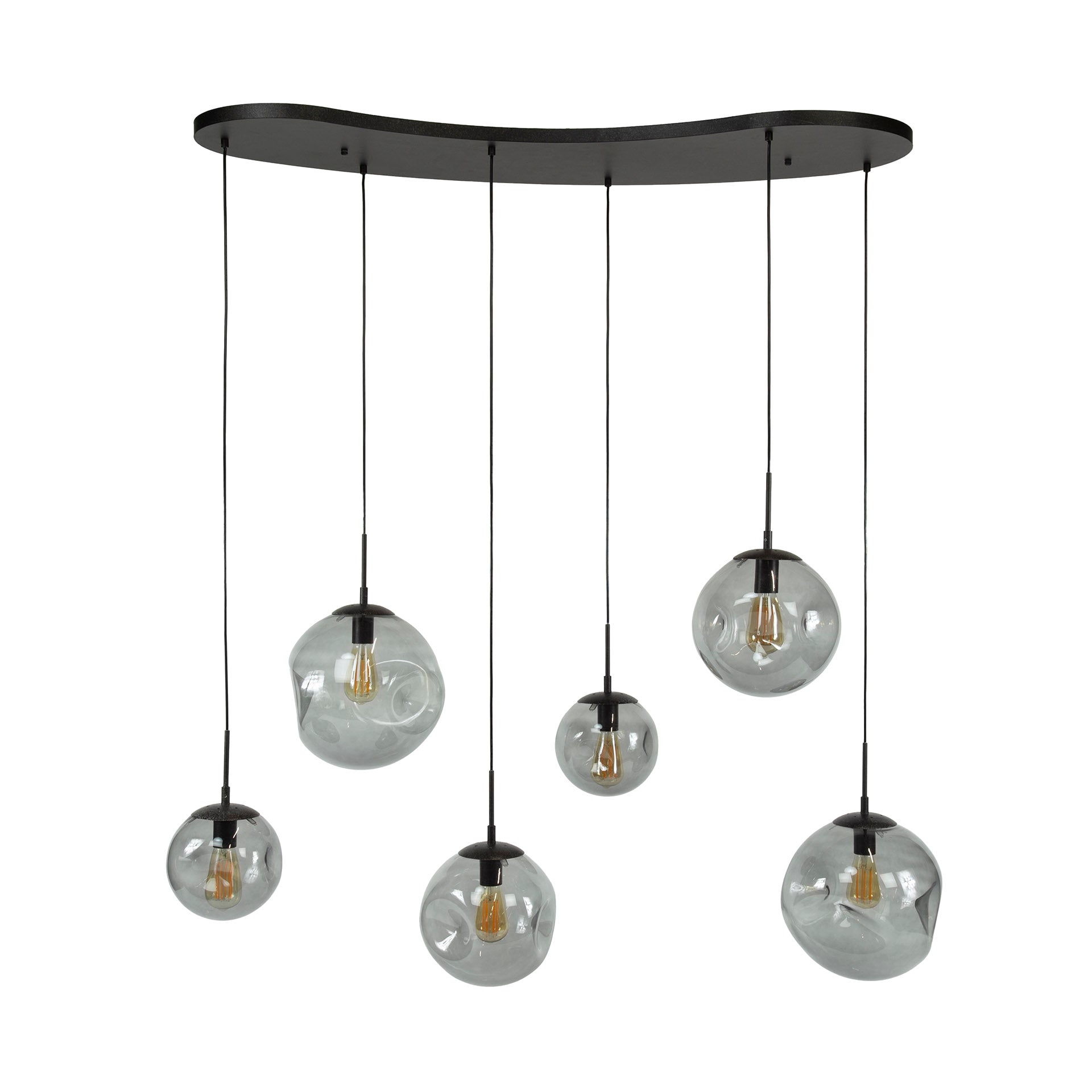 Pendant Light "Zephyra" – 6 Lights in Smoky Glass Design with Organic Ceiling Base