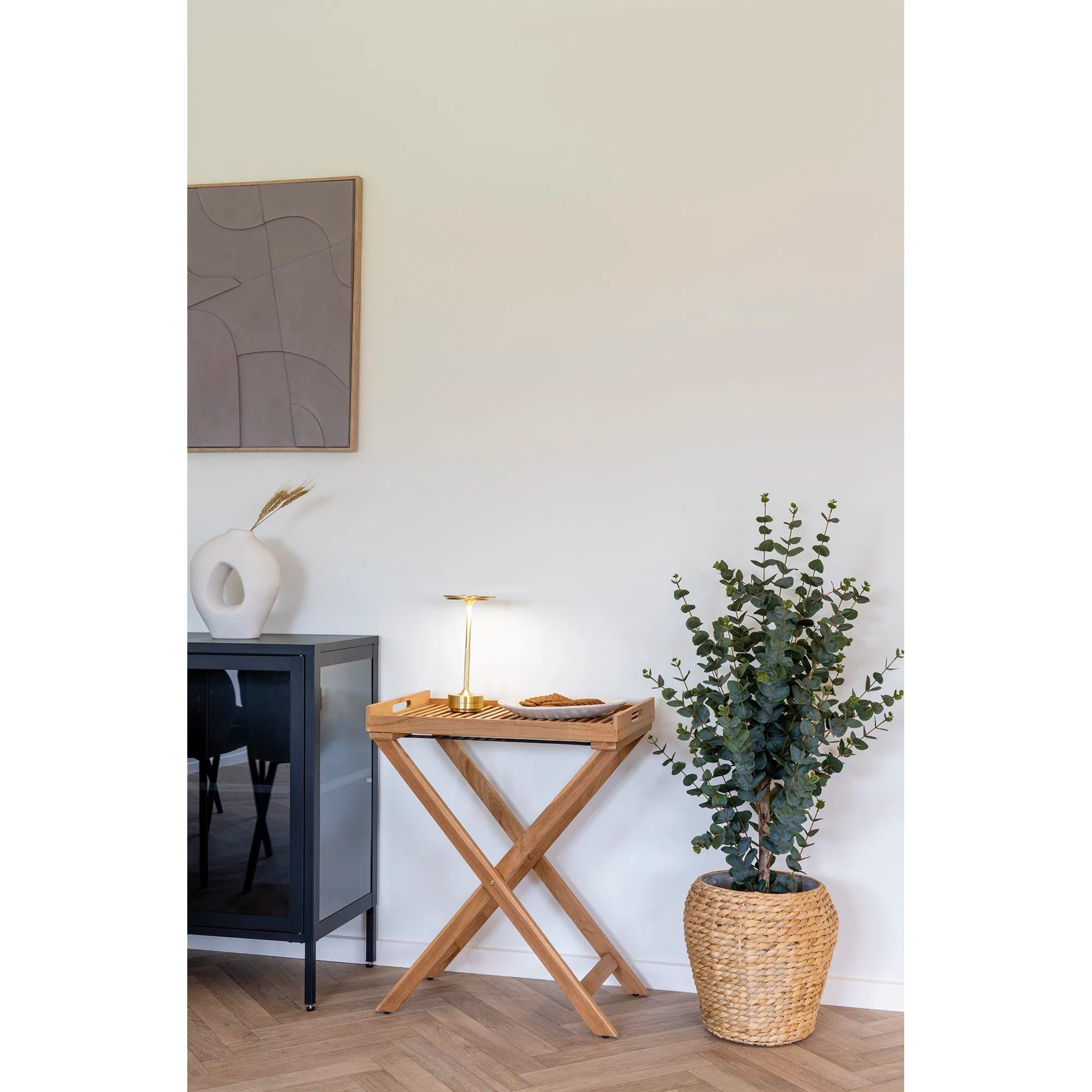 Riviera teak side table with removable tray