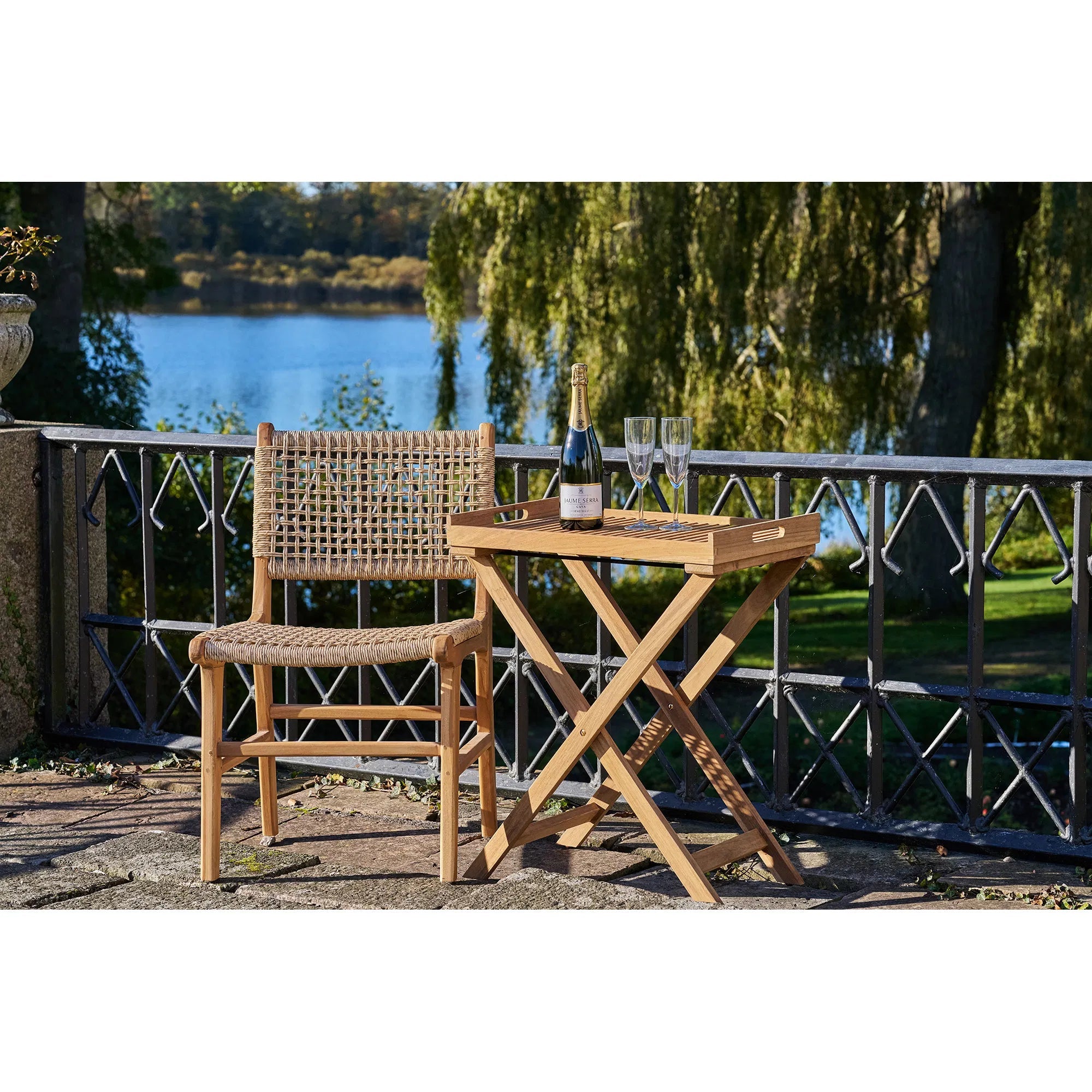 Riviera teak side table with removable tray