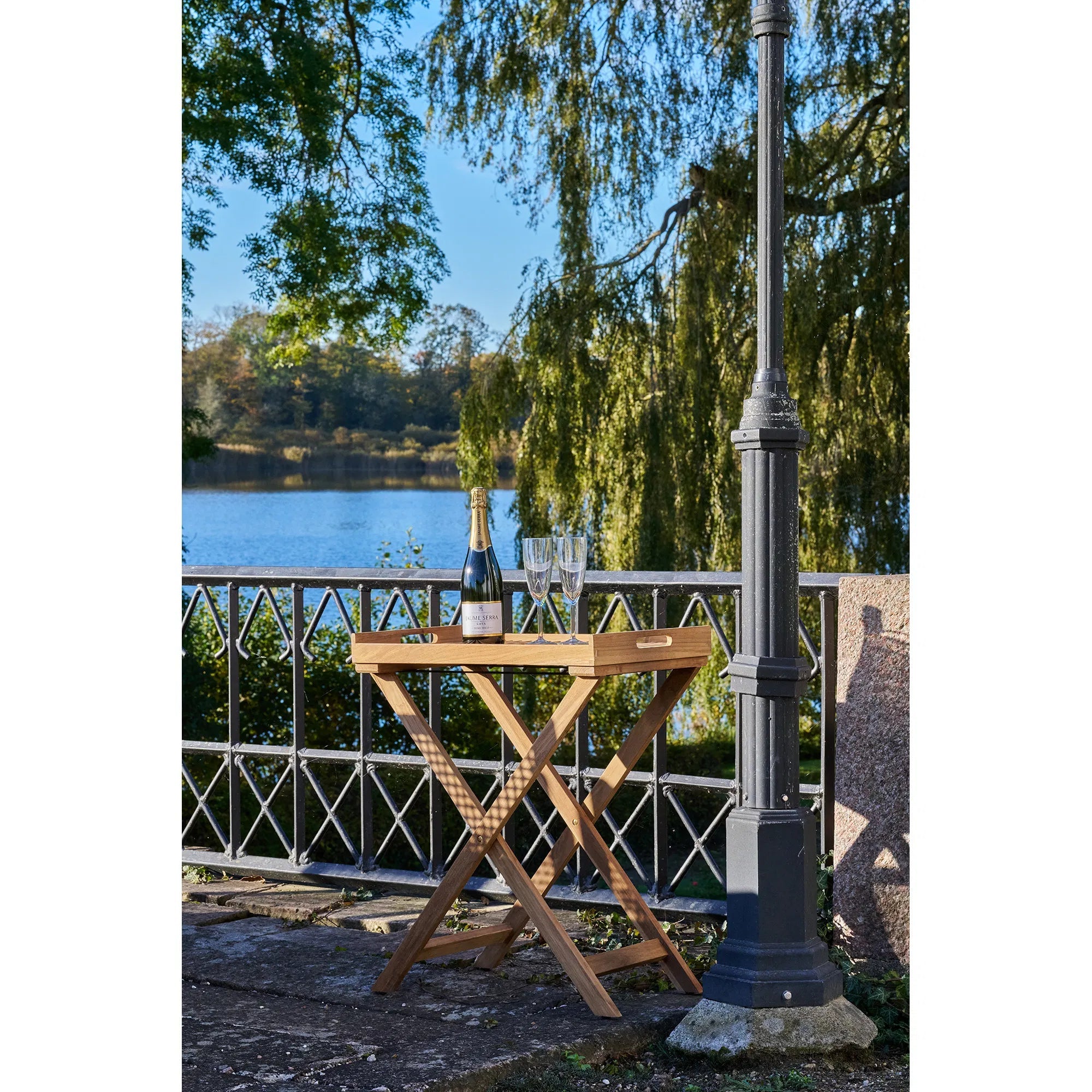 Riviera teak side table with removable tray