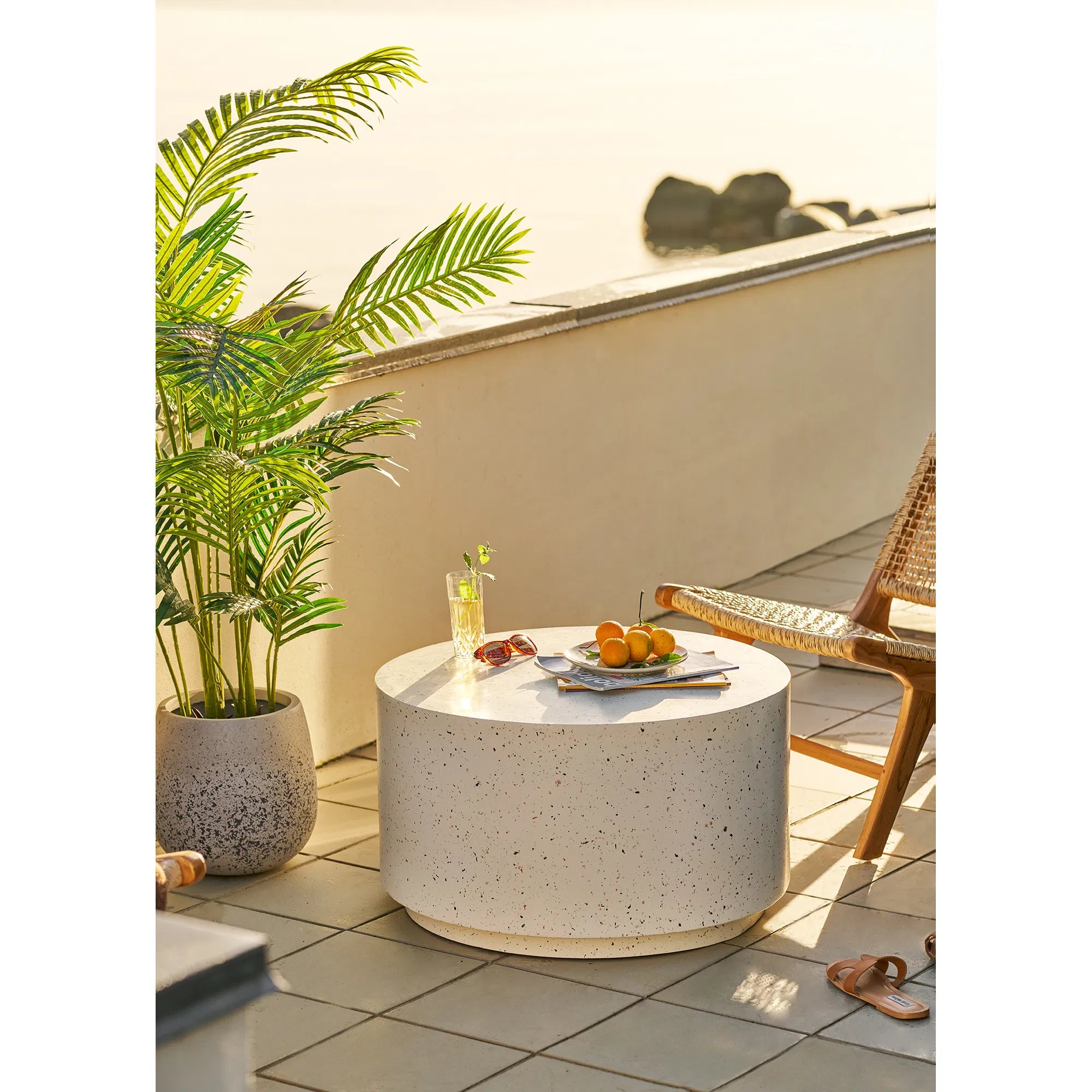 Garden Side Table Velkara - Stone Look Sand