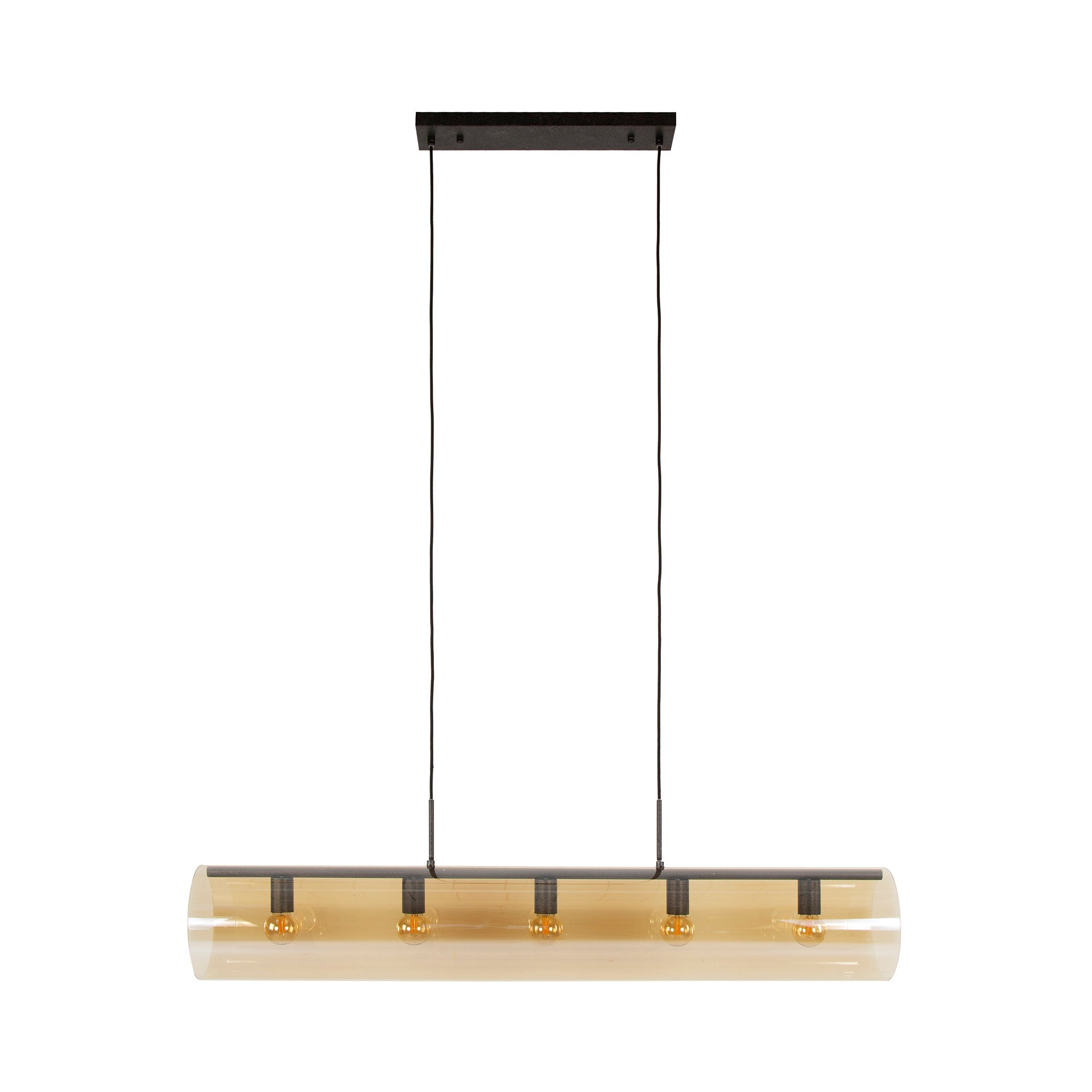 Pendant Light "Solvira" – With 5 Lights in Horizontal Tube-Amber Glass Design