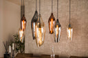 Pendelleuchte "Thalira – 7 Glasschirme in Bernstein, Kupfer und Chrom mit Metall-Armatur
