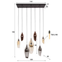 Pendelleuchte "Thalira – 7 Glasschirme in Bernstein, Kupfer und Chrom mit Metall-Armatur
