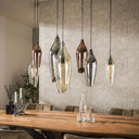Pendelleuchte "Thalira – 7 Glasschirme in Bernstein, Kupfer und Chrom mit Metall-Armatur