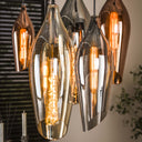 Pendelleuchte "Thalira – 7 Glasschirme in Bernstein, Kupfer und Chrom mit Metall-Armatur