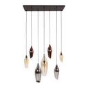 Pendelleuchte "Thalira – 7 Glasschirme in Bernstein, Kupfer und Chrom mit Metall-Armatur