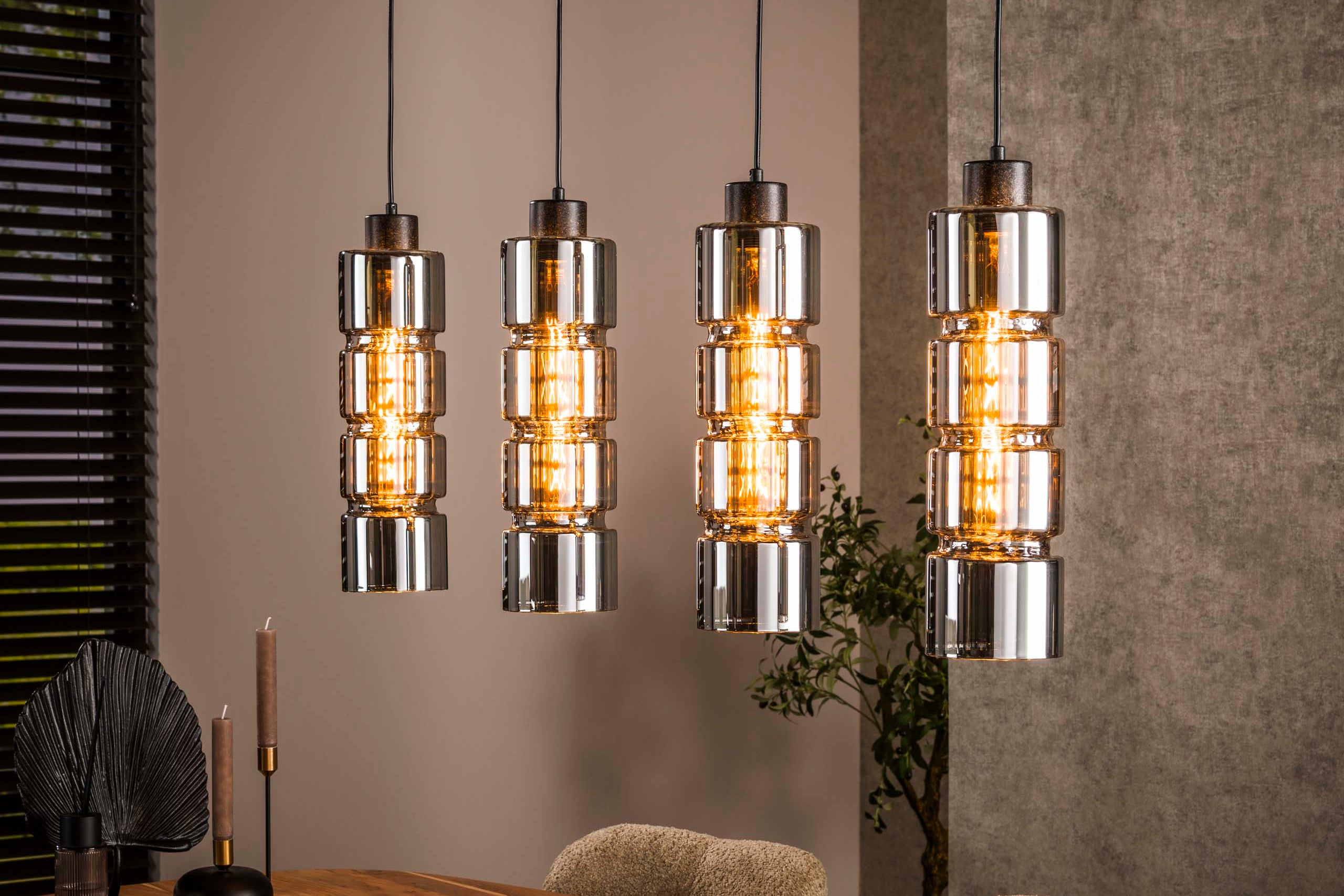 Pendant Lamp "Navaro" – 4 Lights with Chrome-Plated Glass Shades in Cylinder Shape