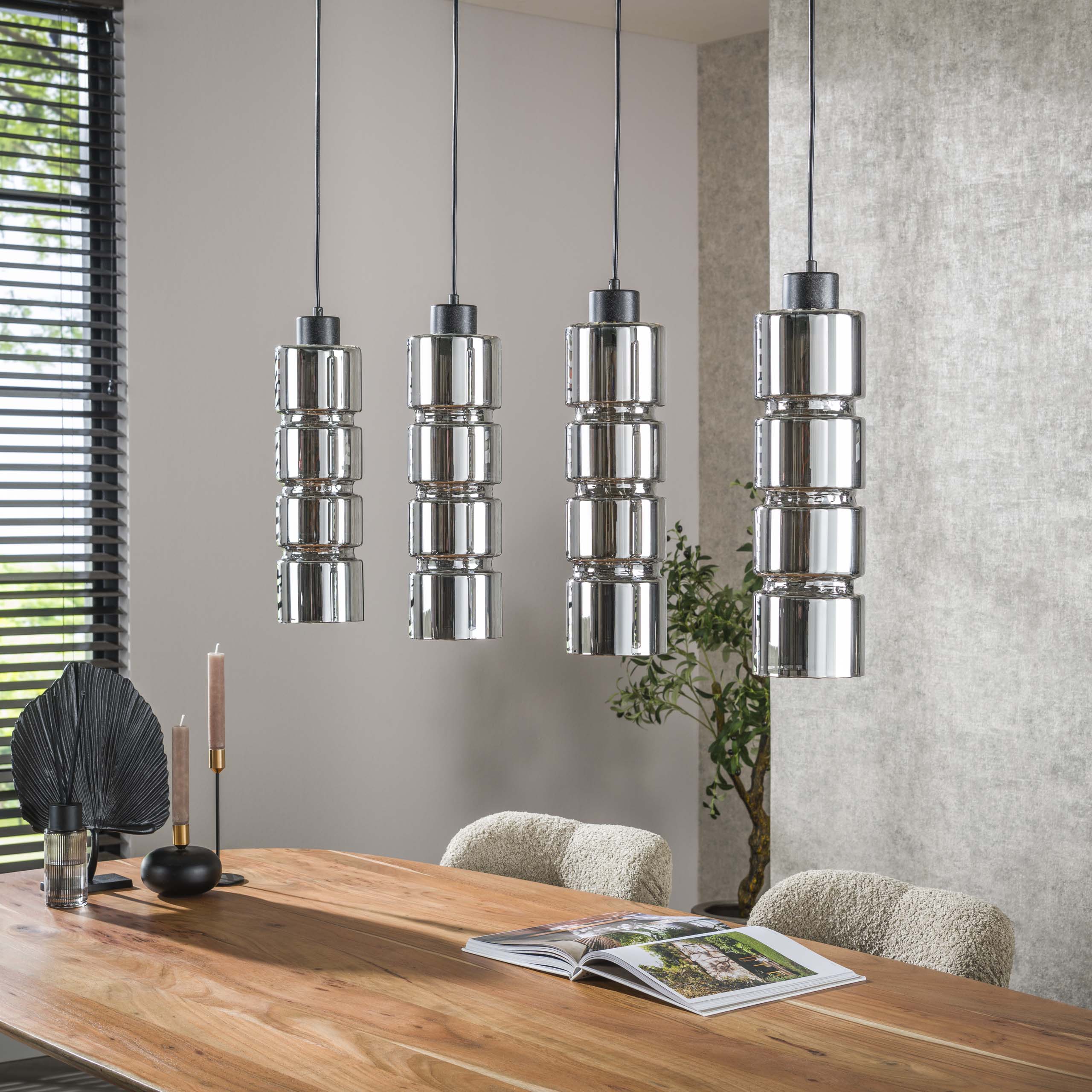 Pendant Lamp "Navaro" – 4 Lights with Chrome-Plated Glass Shades in Cylinder Shape