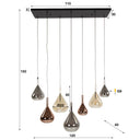 Pendant light "Lumora - 7 drop-shaped glass shades in amber, copper and chrome