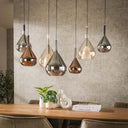 Pendant light "Lumora - 7 drop-shaped glass shades in amber, copper and chrome