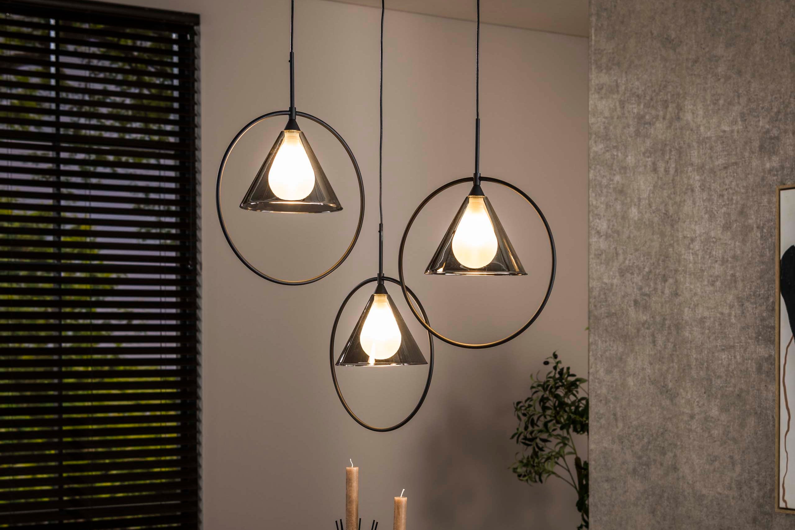 Pendant Lamp "Murielle" – Tiered with 3 Lights and Smoky Glass in Loop Design