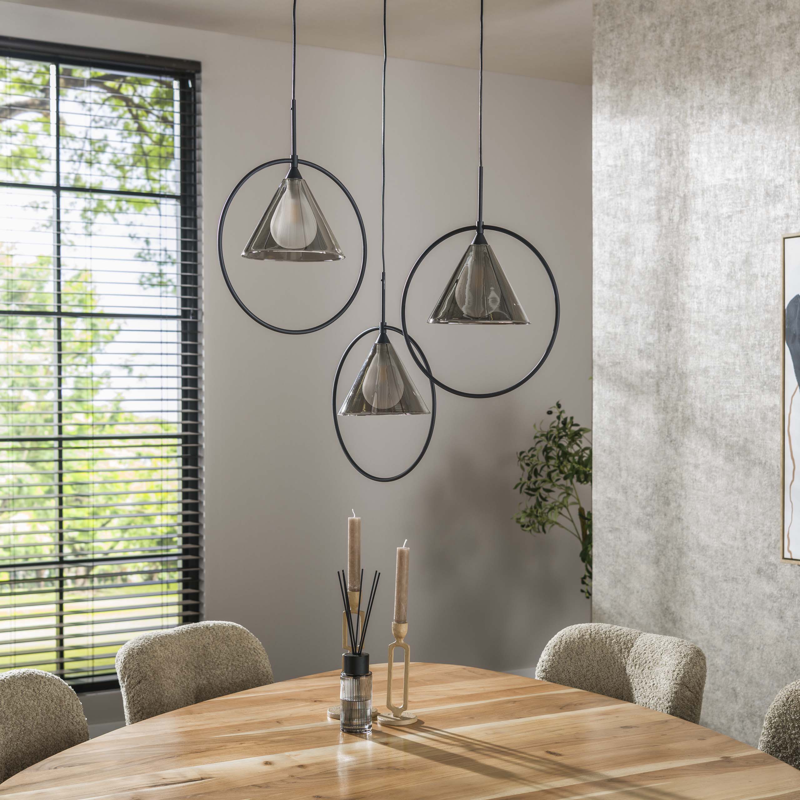 Pendant Lamp "Murielle" – Tiered with 3 Lights and Smoky Glass in Loop Design