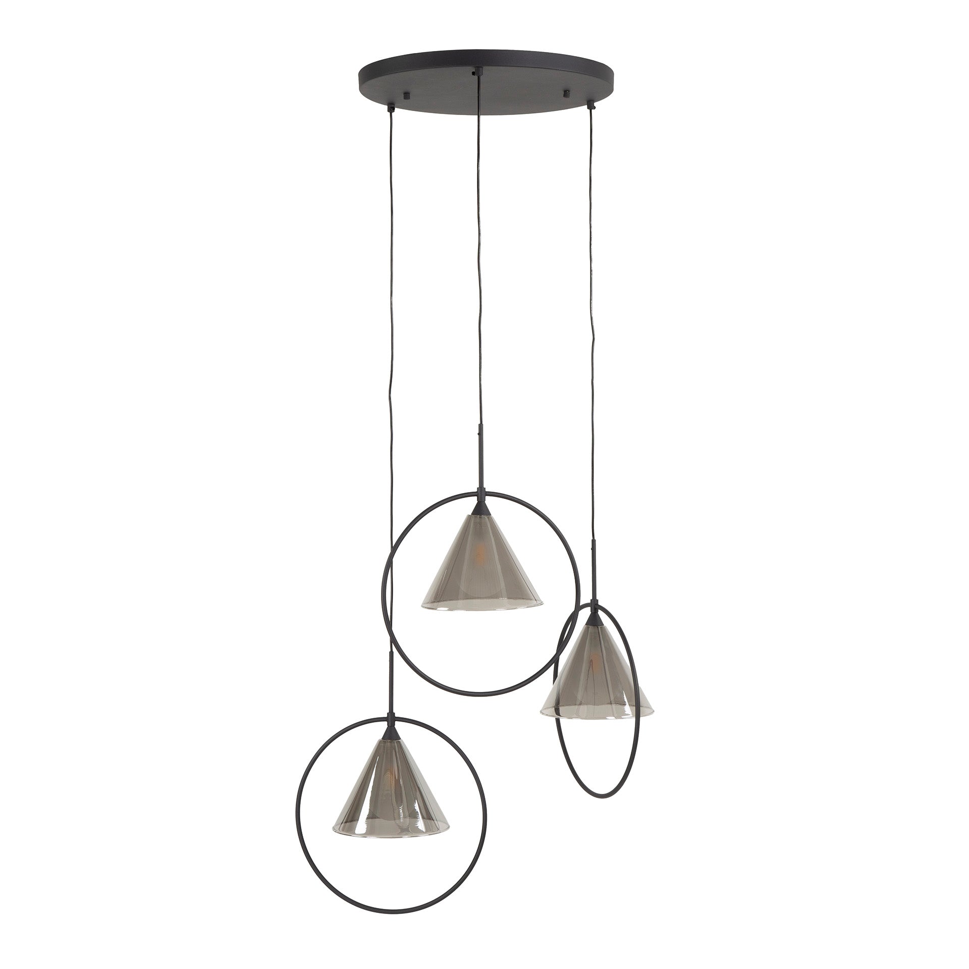 Pendant Lamp "Murielle" – Tiered with 3 Lights and Smoky Glass in Loop Design