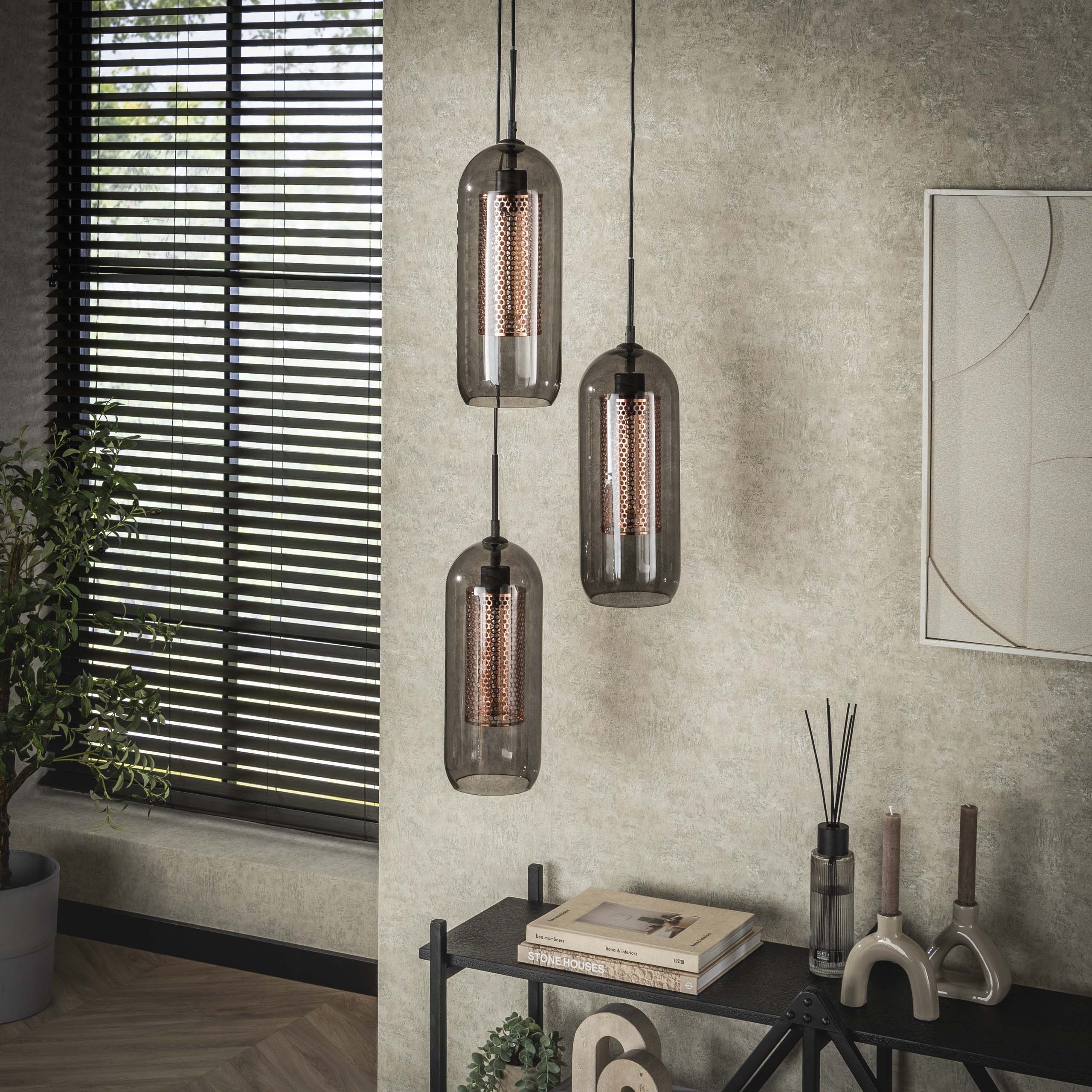 Pendant Light "Talvira" – Tiered with 3 Lights in Smoke Glass Mesh Design