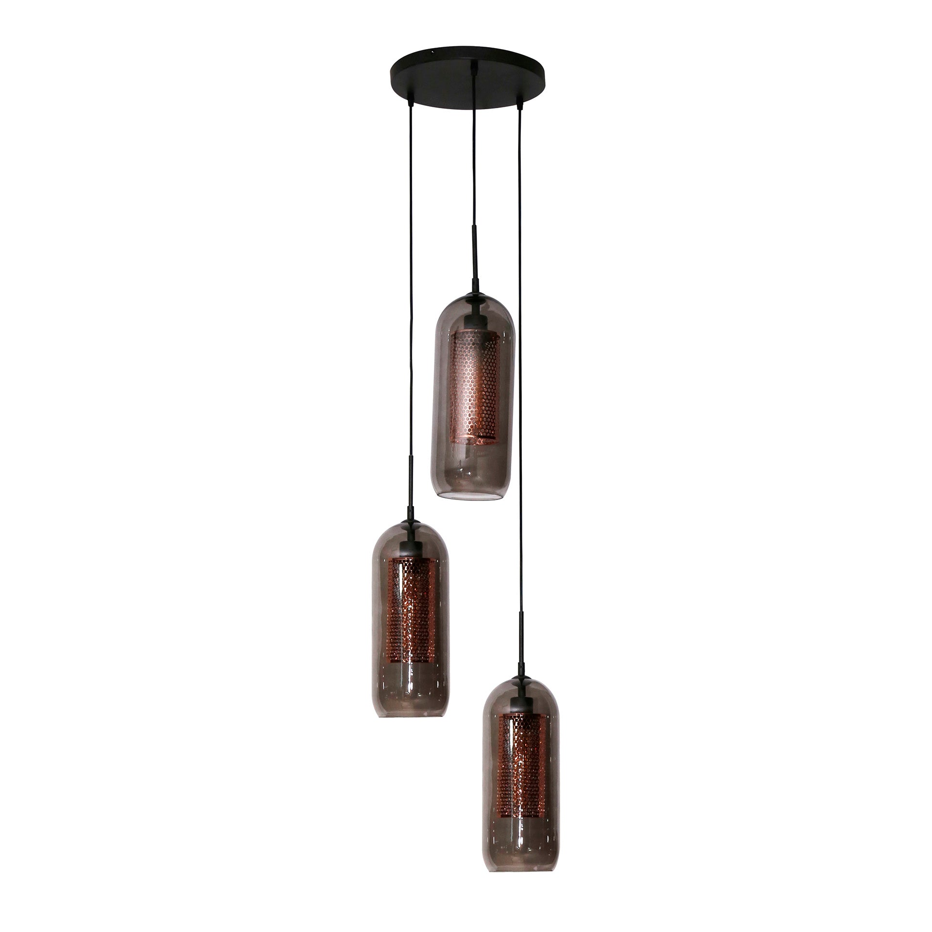 Pendant Light "Talvira" – Tiered with 3 Lights in Smoke Glass Mesh Design
