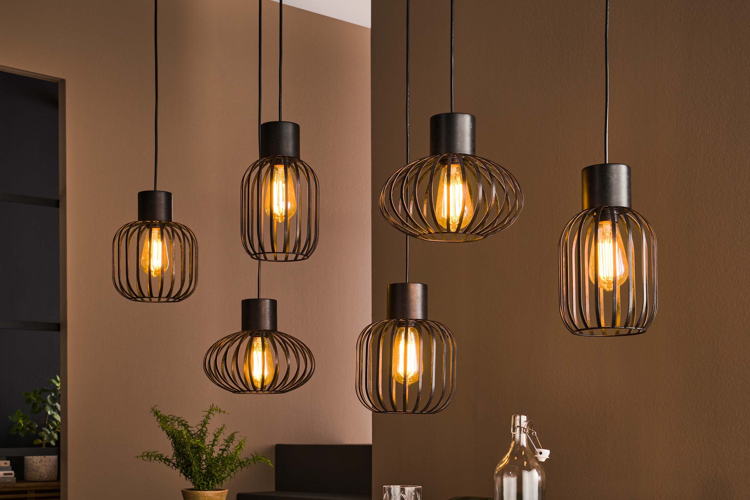 Pendant Light "Corvella" – 6 Lights Made of Anthracite-Colored Metal Mesh in Various Shapes