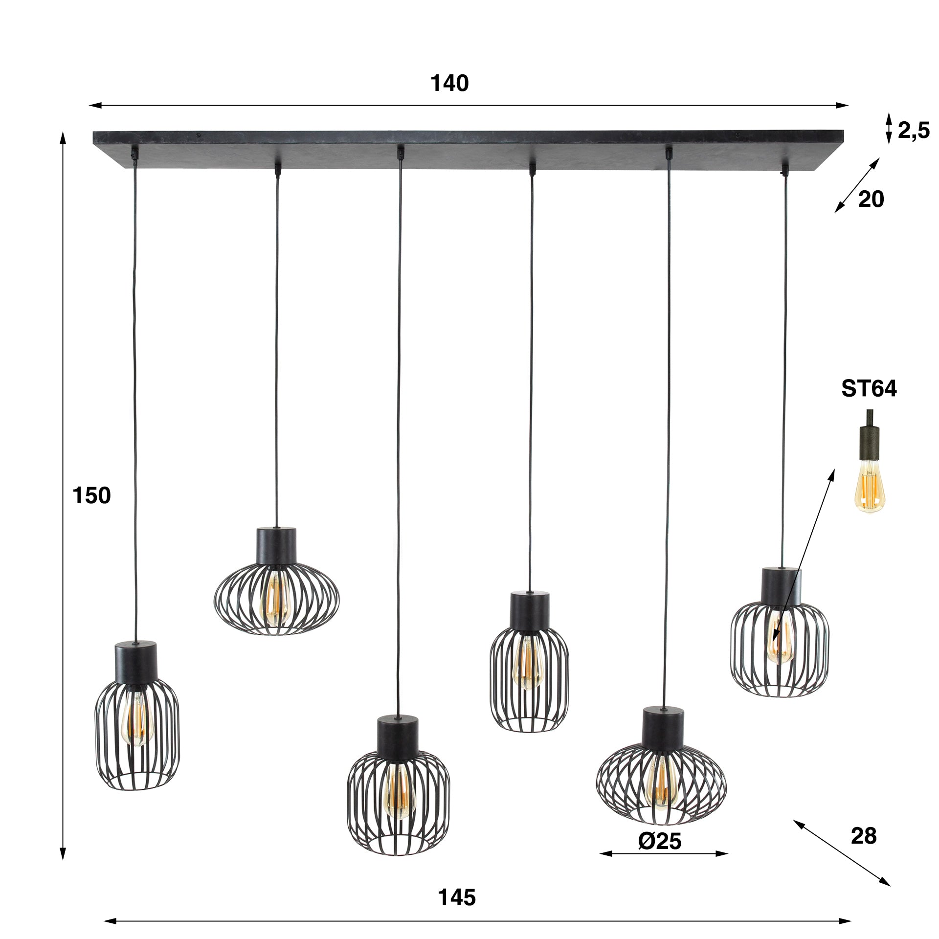 Pendant Light "Corvella" – 6 Lights Made of Anthracite-Colored Metal Mesh in Various Shapes