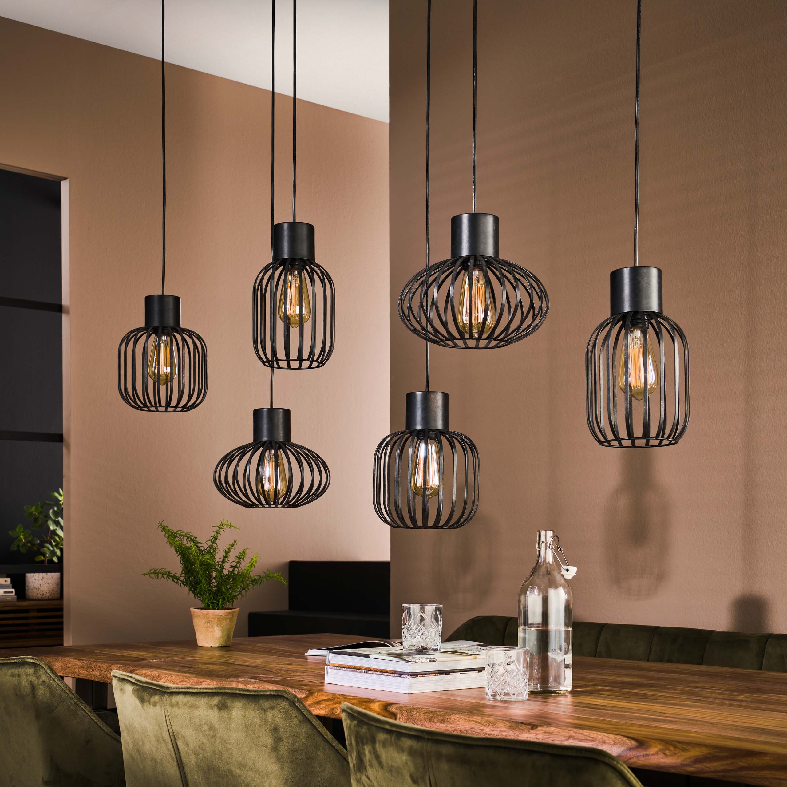 Pendant Light "Corvella" – 6 Lights Made of Anthracite-Colored Metal Mesh in Various Shapes