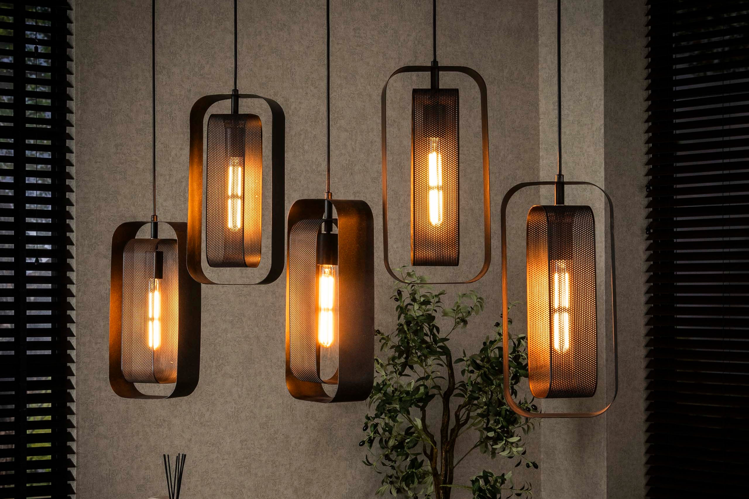 Pendant Light "Venalis" – 5 Lights with Rotatable Grid Lampshades and Individually Height Adjustable