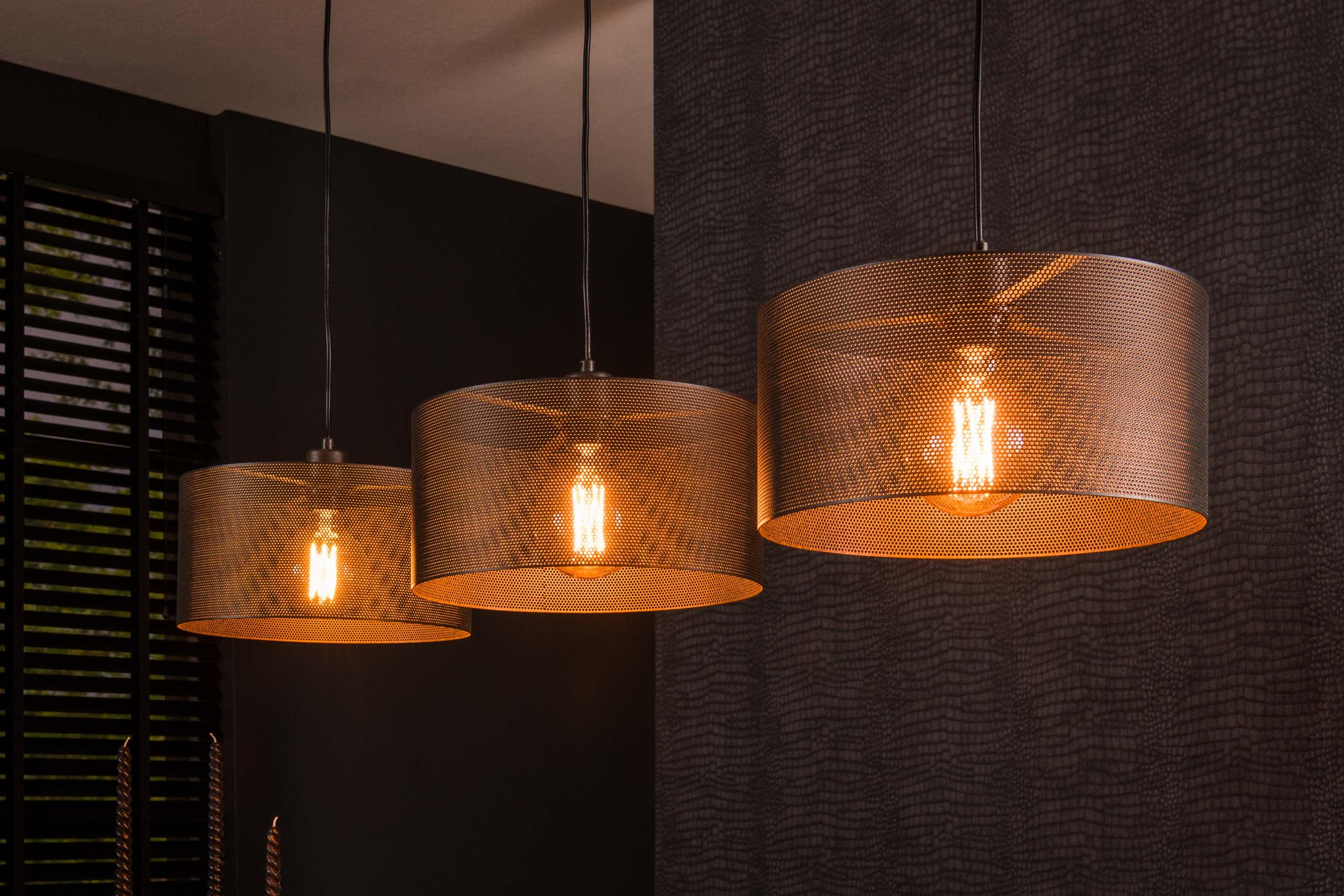 Pendant Lamp "Doralyn" – With 3 Lights and Cylindrical Lampshades in Mesh Design