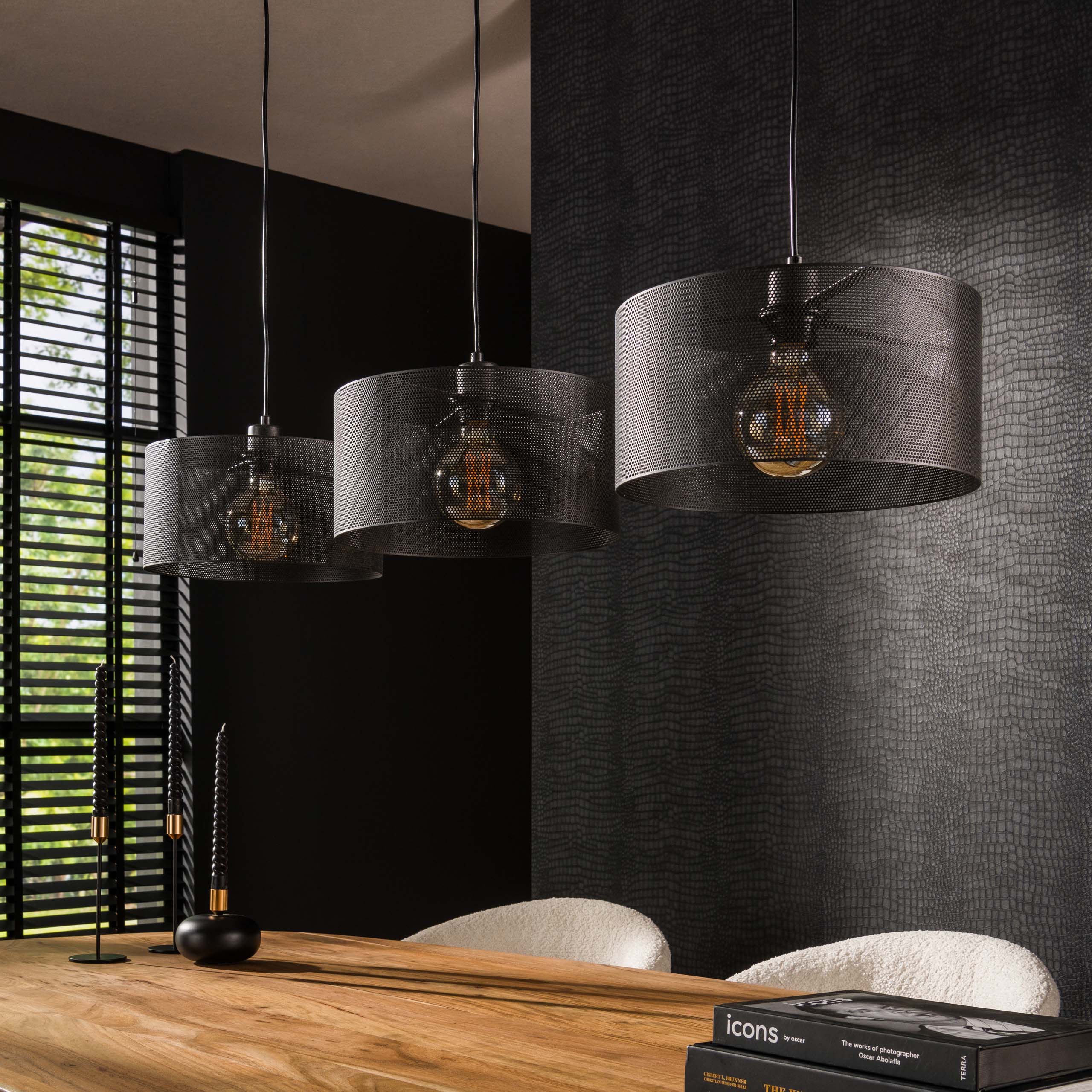 Pendant Lamp "Doralyn" – With 3 Lights and Cylindrical Lampshades in Mesh Design