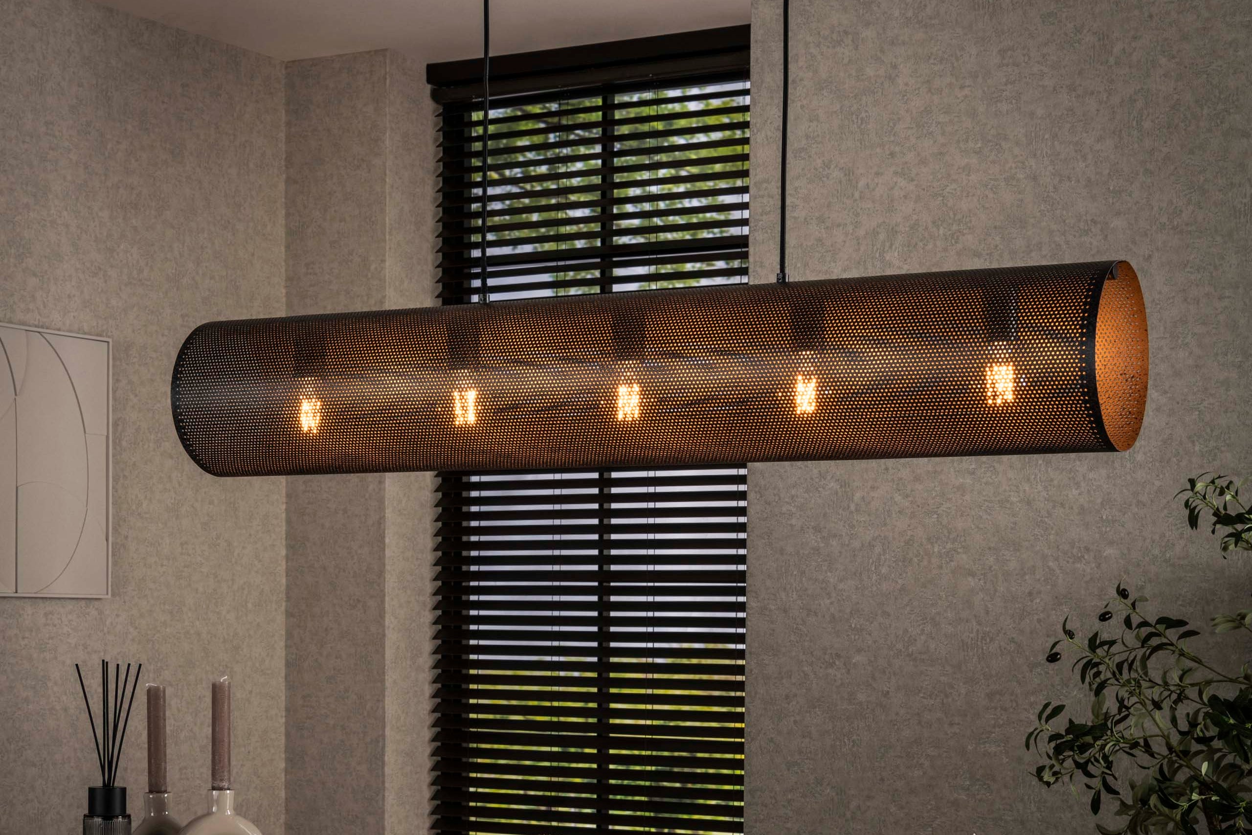 Pendant Light "Nerissa" – With 5 Lights in Horizontal Tube-Mesh Design in Black
