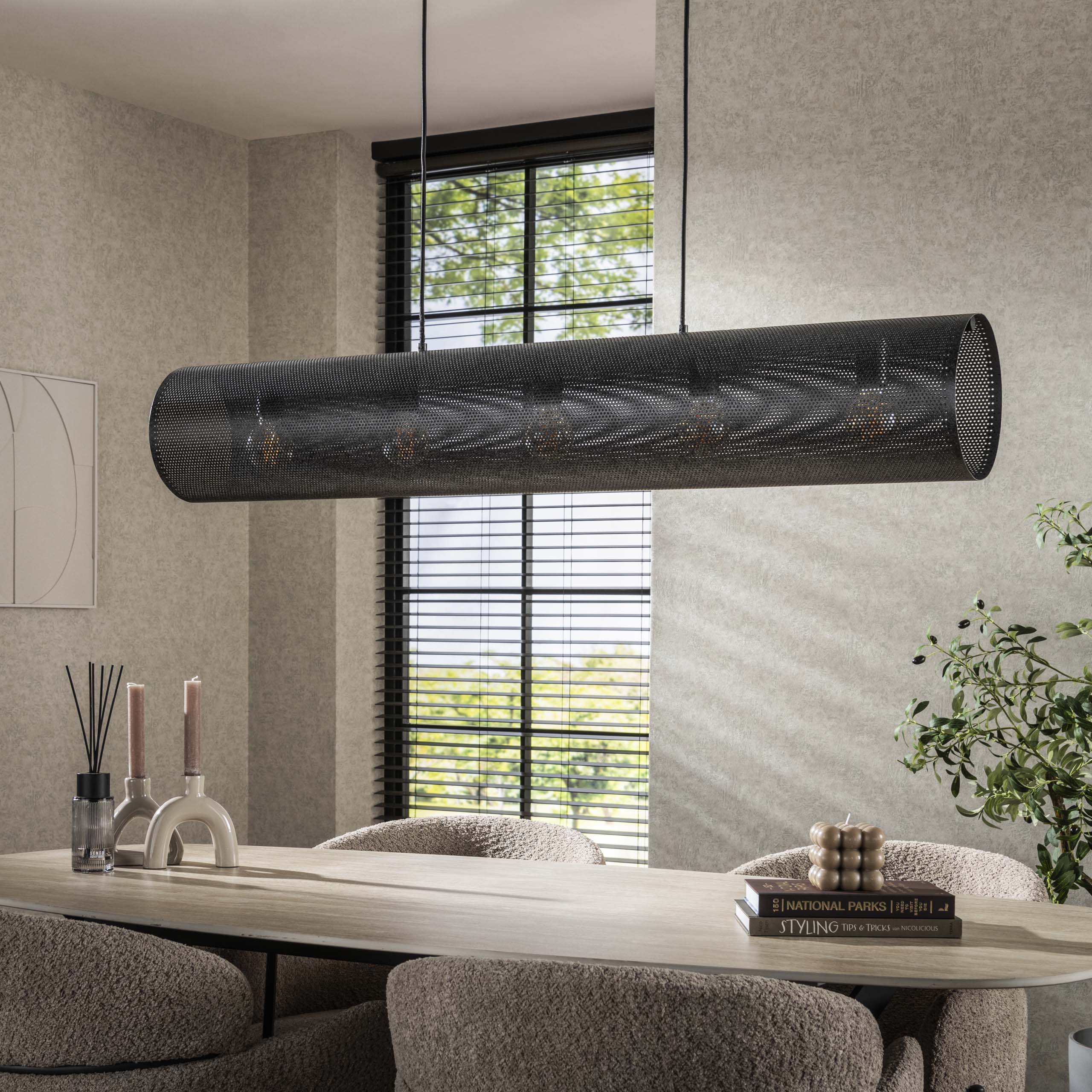 Pendant Light "Nerissa" – With 5 Lights in Horizontal Tube-Mesh Design in Black