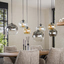 Pendant Light "Olivara – 7 spherical glass shades in amber, chrome and Light Gray