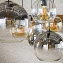Pendant Light "Olivara – 7 spherical glass shades in amber, chrome and Light Gray