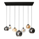 Pendant Light "Olivara – 7 spherical glass shades in amber, chrome and Light Gray