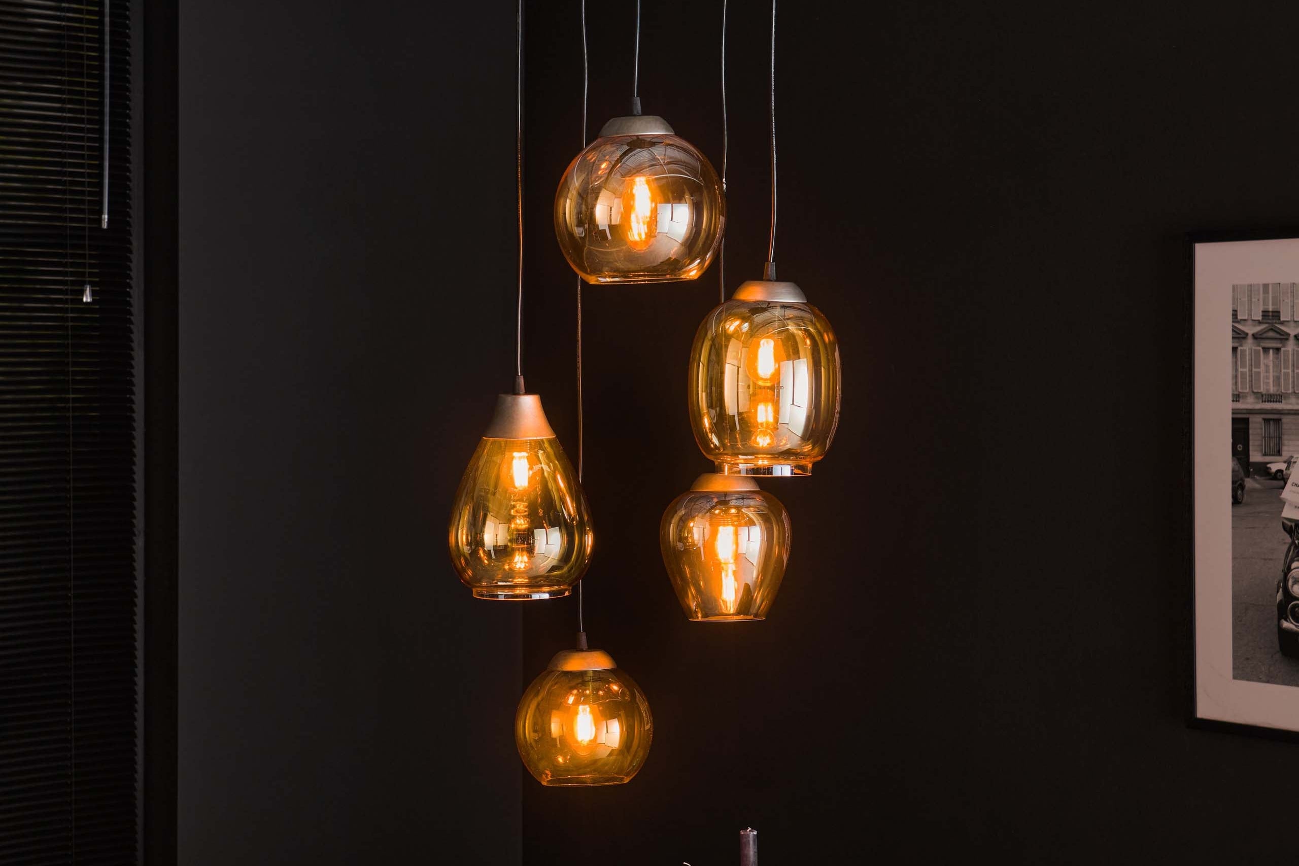 Pendant Lamp "Alaris" – 5-Tier Lights with Amber-Colored or Chrome Glass