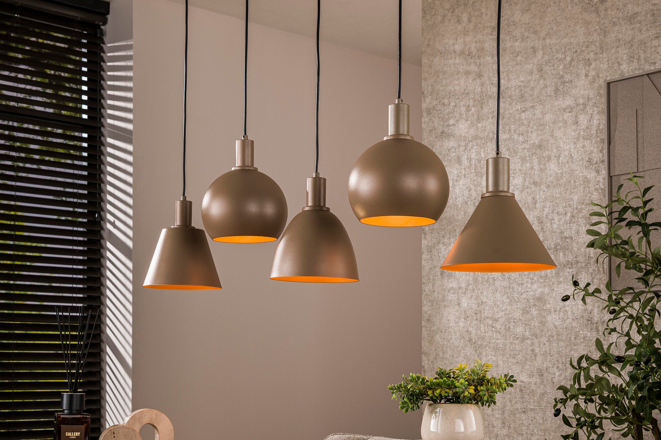 Pendant Light "Lumiselle" – 5 Metal Lights in Different Shapes in Beige or Bronze