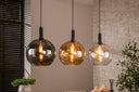 Pendant Light "Seralis – 3 glass shades in chrome, amber and transparent with metal fitting