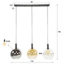 Pendant Light "Seralis – 3 glass shades in chrome, amber and transparent with metal fitting