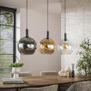 Pendant Light "Seralis – 3 glass shades in chrome, amber and transparent with metal fitting