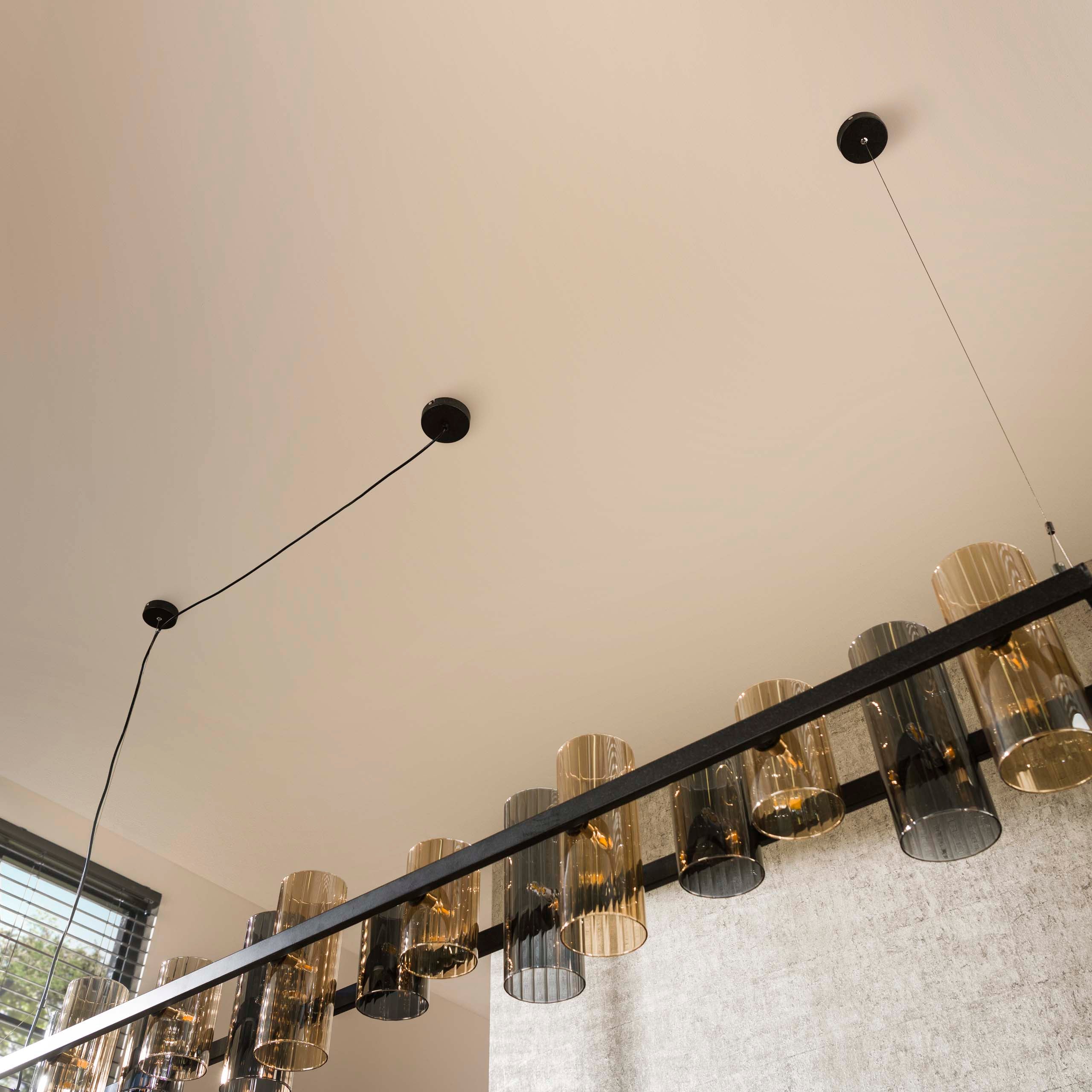 Pendant Lamp "Melvira" – 14 Cylindrical Glass Shades in Amber and Chrome Finish