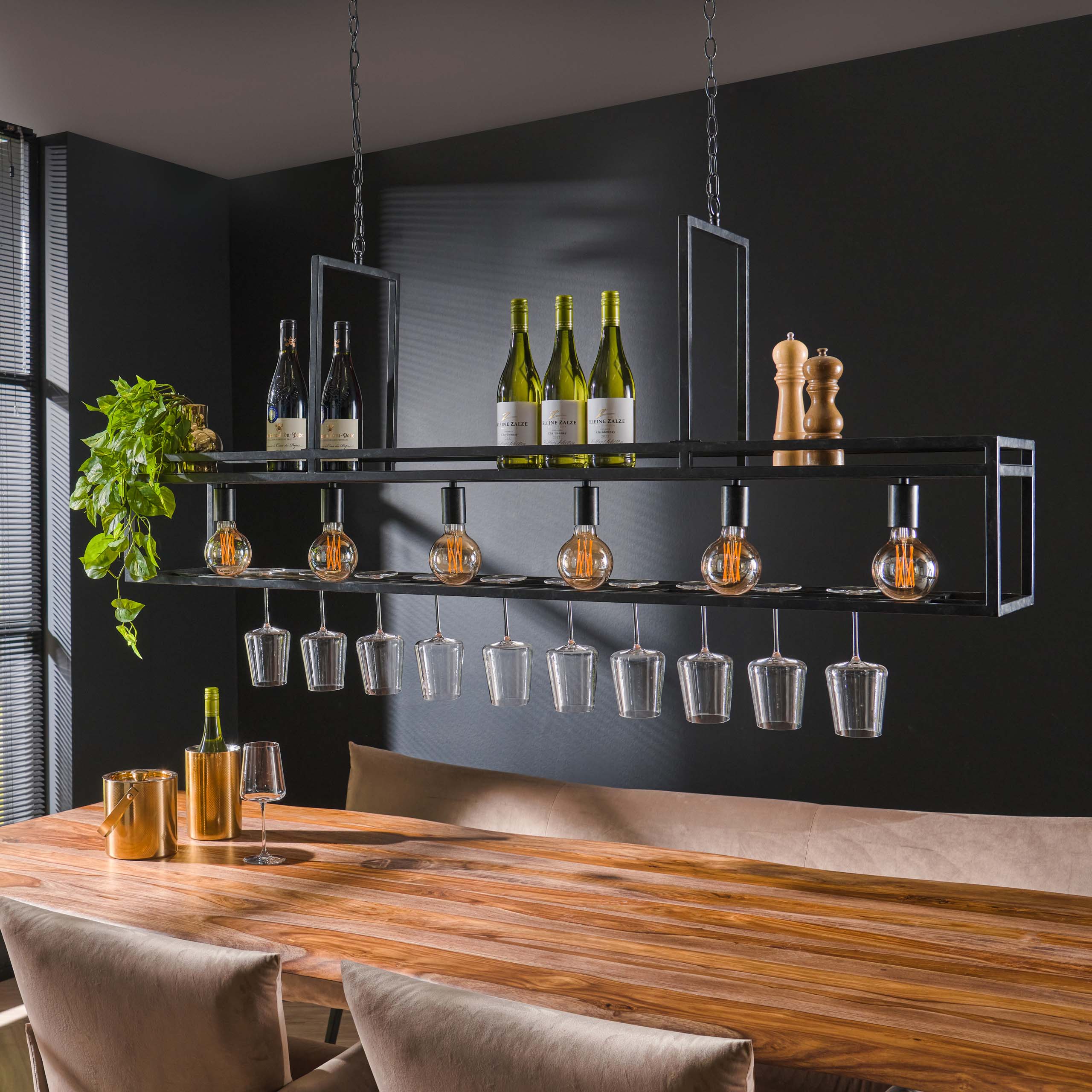 Pendant Light "Talor" – 6 Sockets with Sturdy Metal Frame in Coal Gray