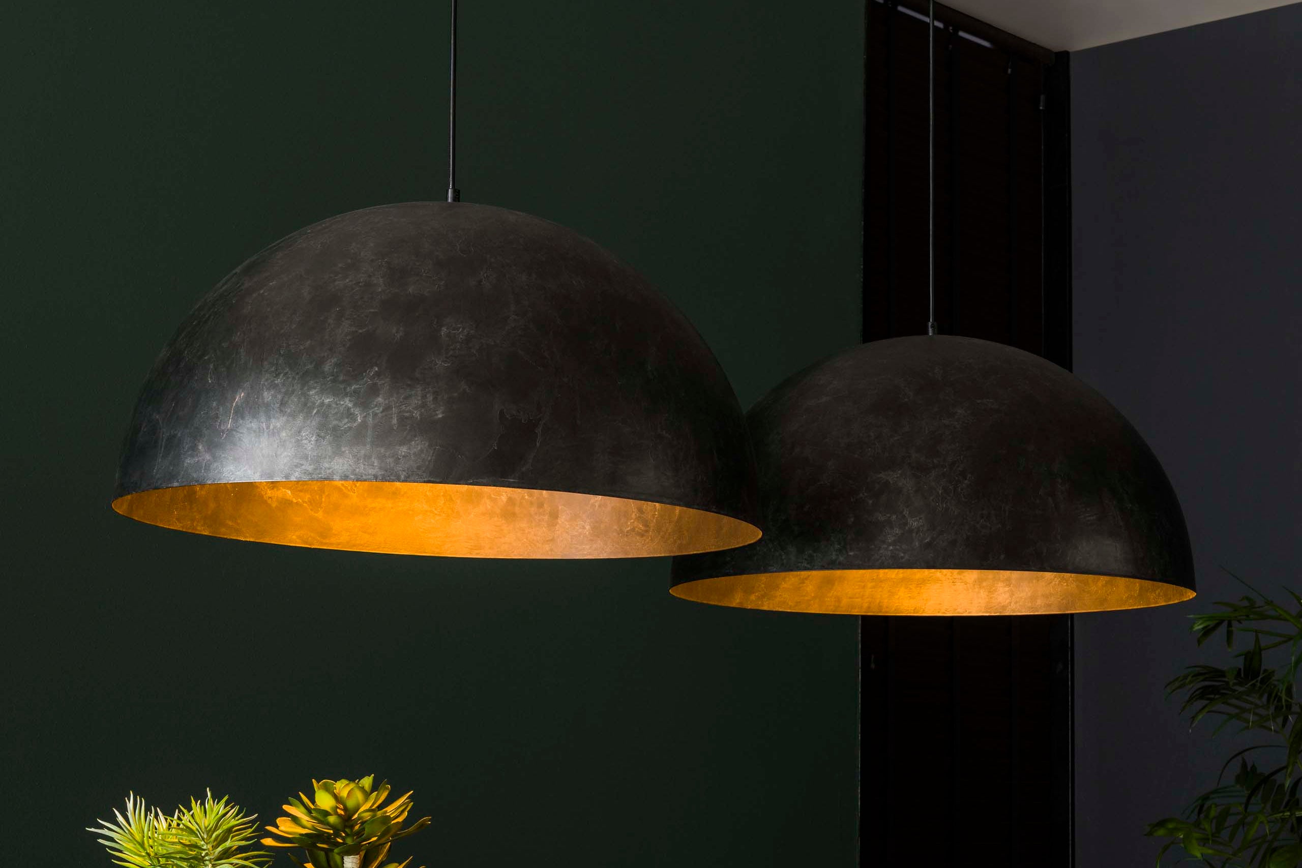 Pendant Lamp "Elandra" – 2 Lights with 60cm Large Dome-Shaped Lampshades in Dark Gray